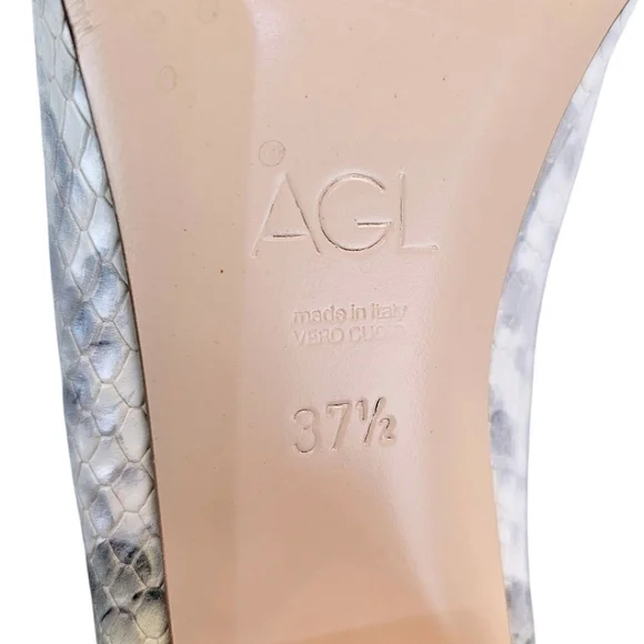 AGL Leather Snakeskin Pointed Toe Mules Size 7.5 Green & Gray Designer Luxury - Picture 12 of 15